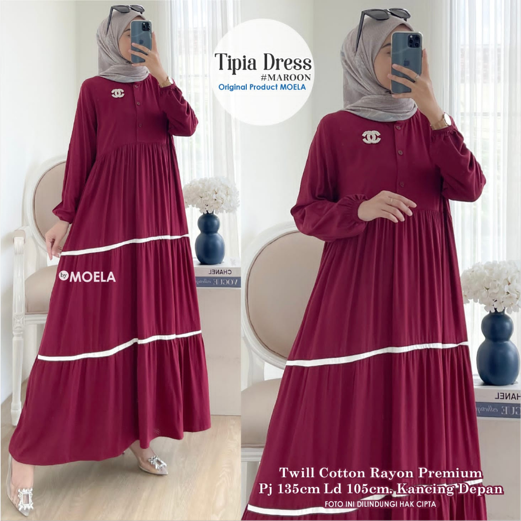 GAMIS DRESS TIPIA MARON  LD 105 BY MOELA BERLABEL