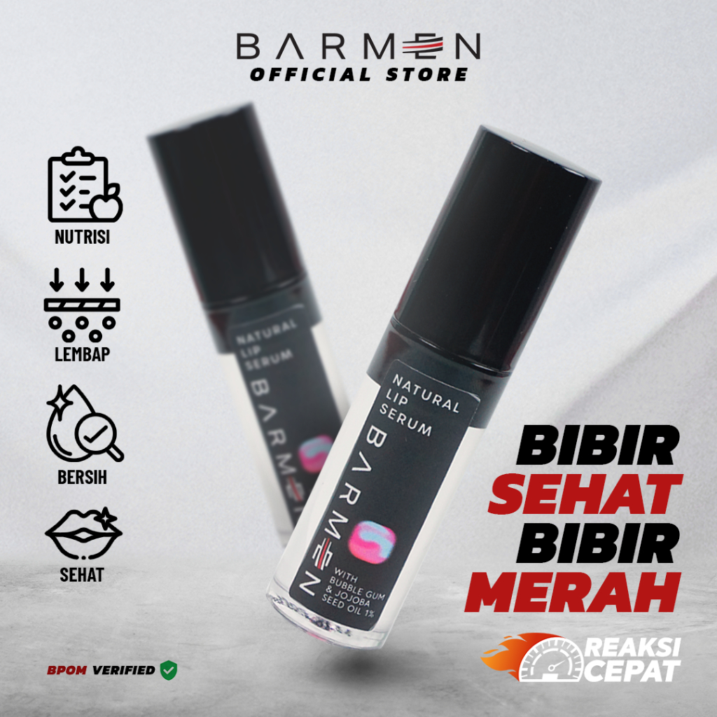 BARMEN Natural Lip Serum Lipcare Bibir Pria Vitamin, Pelembab, Perawatan Bibir Hitam ,Kering,Kusam dan Pecah-Pecah