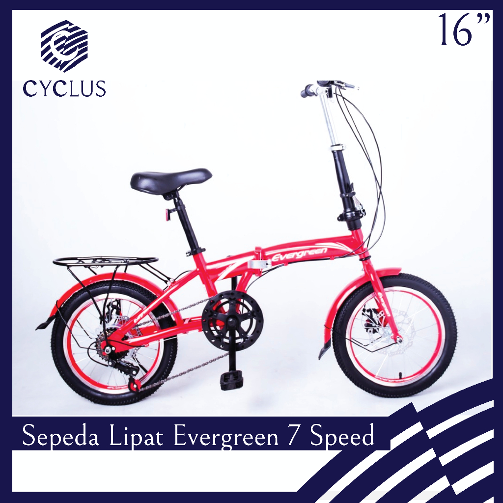 Sepeda Lipat Evergreen Folding 16 Inch 7 Speed Operan Gigi Kualitas OK