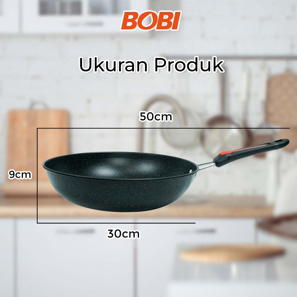 Teflon Panci Penggorengan 31 cm / Wajan Penggorengan Anti lengket Wok Pan / Teflon Praktis Bobi - Warna Random