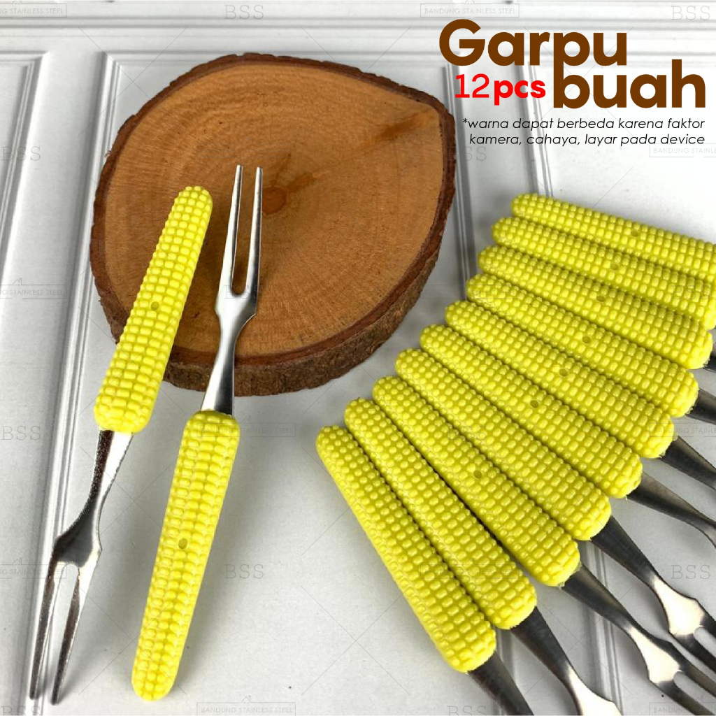 12pcs garpu kue garpu buah model jagung stainless tipis kecil murah