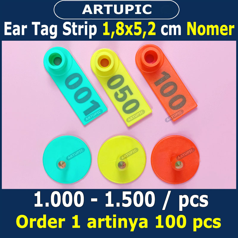 Ear Tag Strip 1.8x5.2 cm Nomer Per100 Anting Penanda Eartag Necktag Hewan Ternak Sapi Babi Kuda Kambing Domba DLL