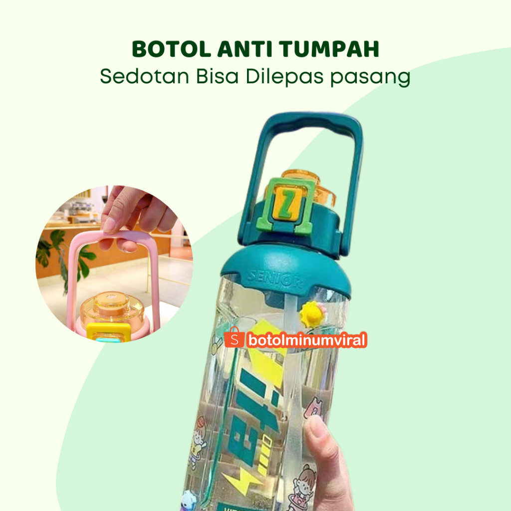 Botol Minum Viral 2L Aesthetic Bening Anti Tumpah Free Sticker 2D 3D