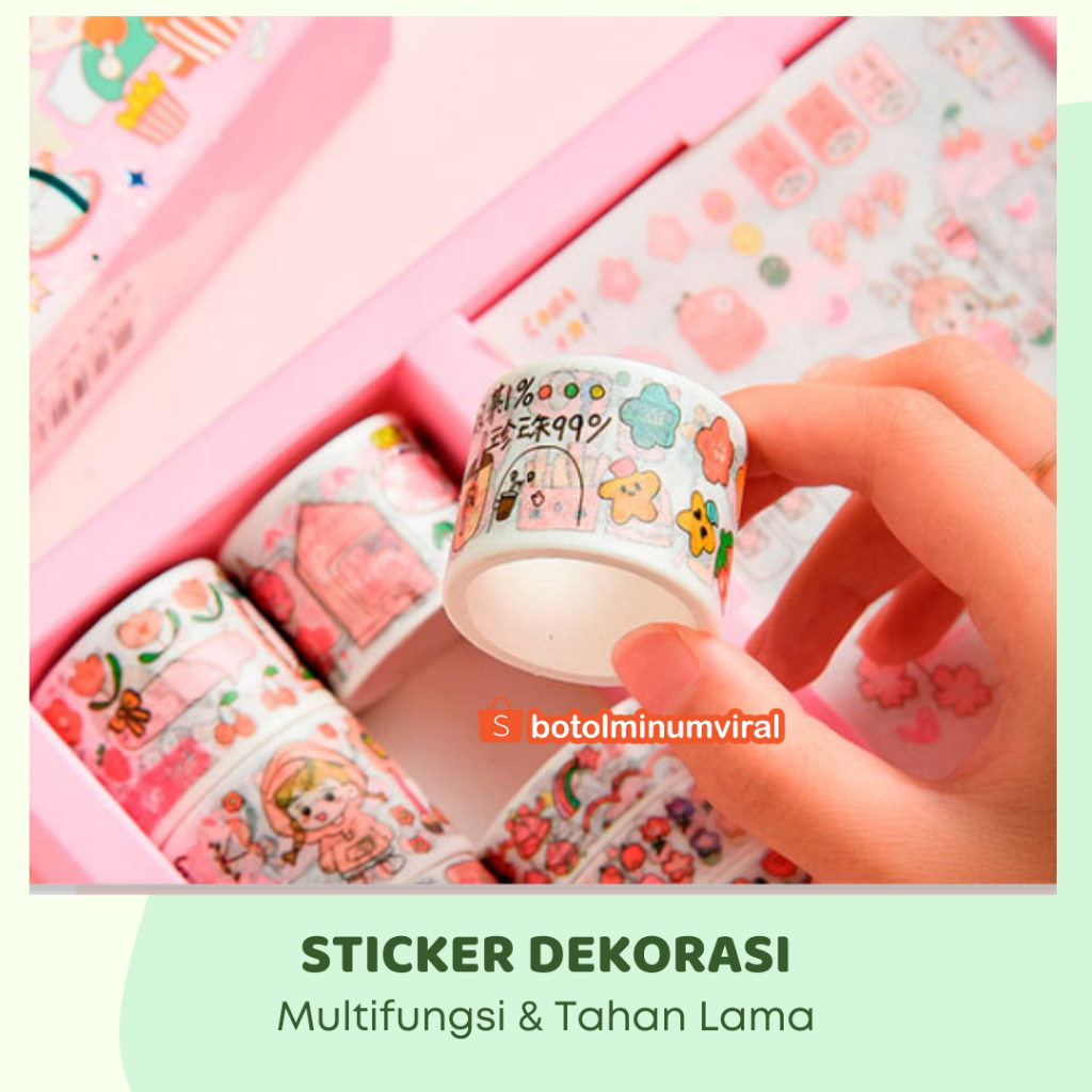 Washi Tape Sticker Momo Roll Set Box Aesthetic Korea Cute Stiker Viral