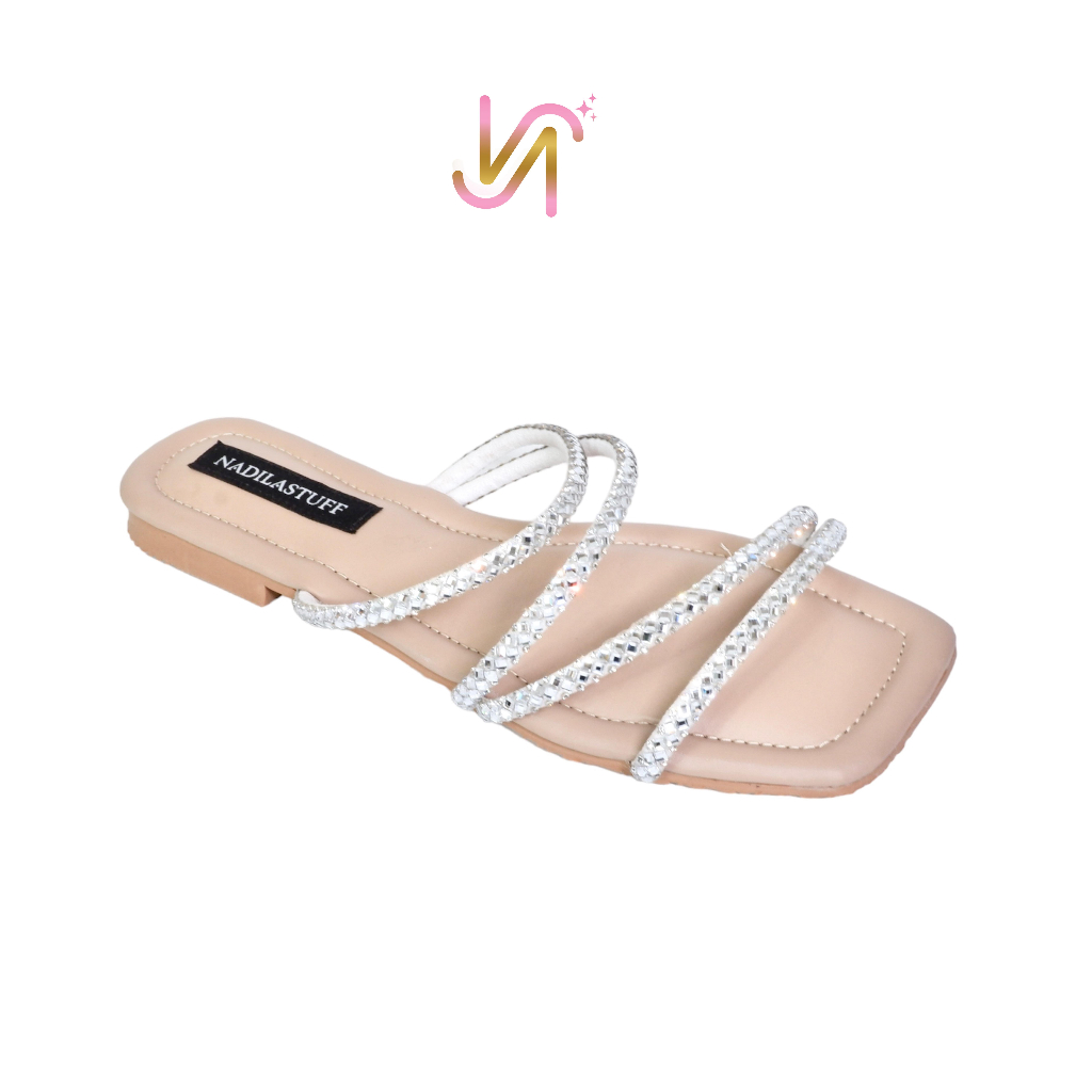 Nadilastuff Signature Raya Irene Sandal Kaca Cinderella Flat Wanita Premium Anti slip Musim panas