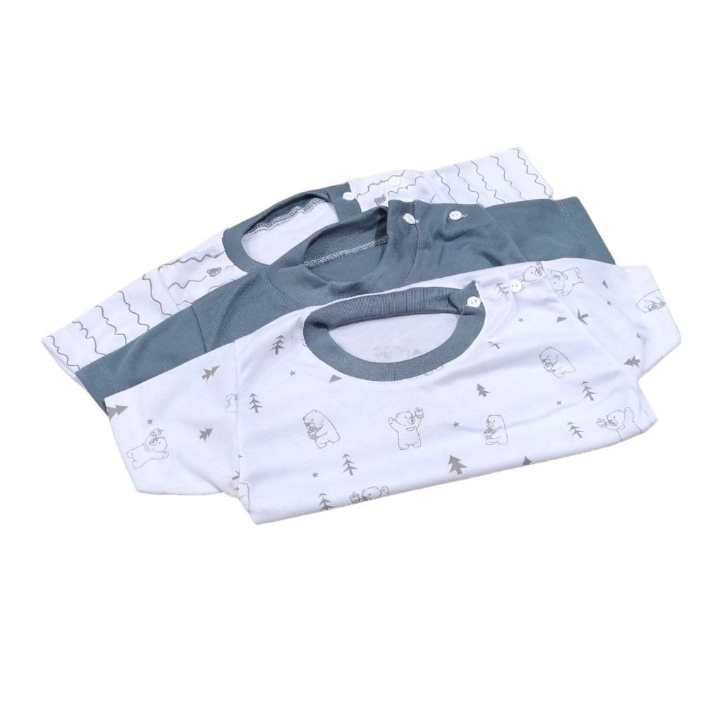 3 Pcs Atasan Baju Kaos Oblong Bayi Usia 1-2 Tahun Kancing Pundak