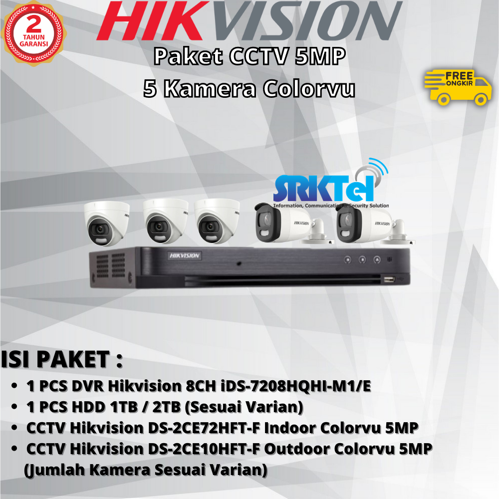 Paket Hikvision 5 Kamera CCTV 5MP Colorvu Fullcolor