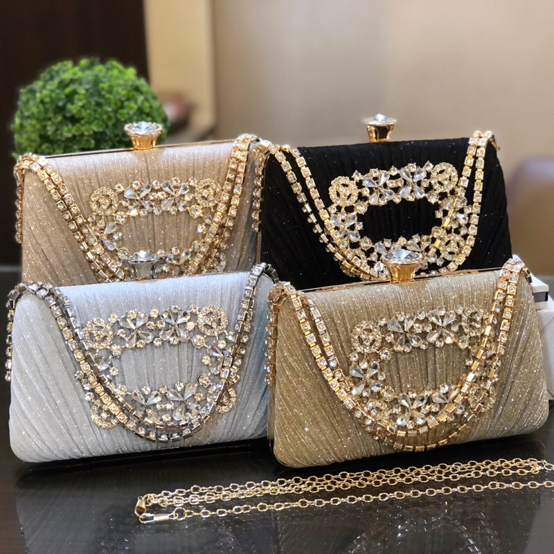 Tas Pesta MELVI Embellished Crystal Box Clutch