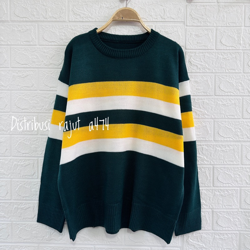 YAUMA SWEATER RAJUT OVERSIZE MOTIF STRIPPE BLASTER ATASAN LENGAN PANJANG