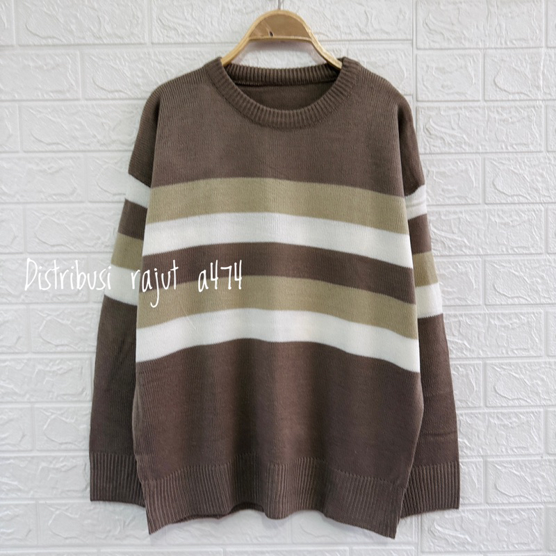 YAUMA SWEATER RAJUT OVERSIZE MOTIF STRIPPE BLASTER ATASAN LENGAN PANJANG