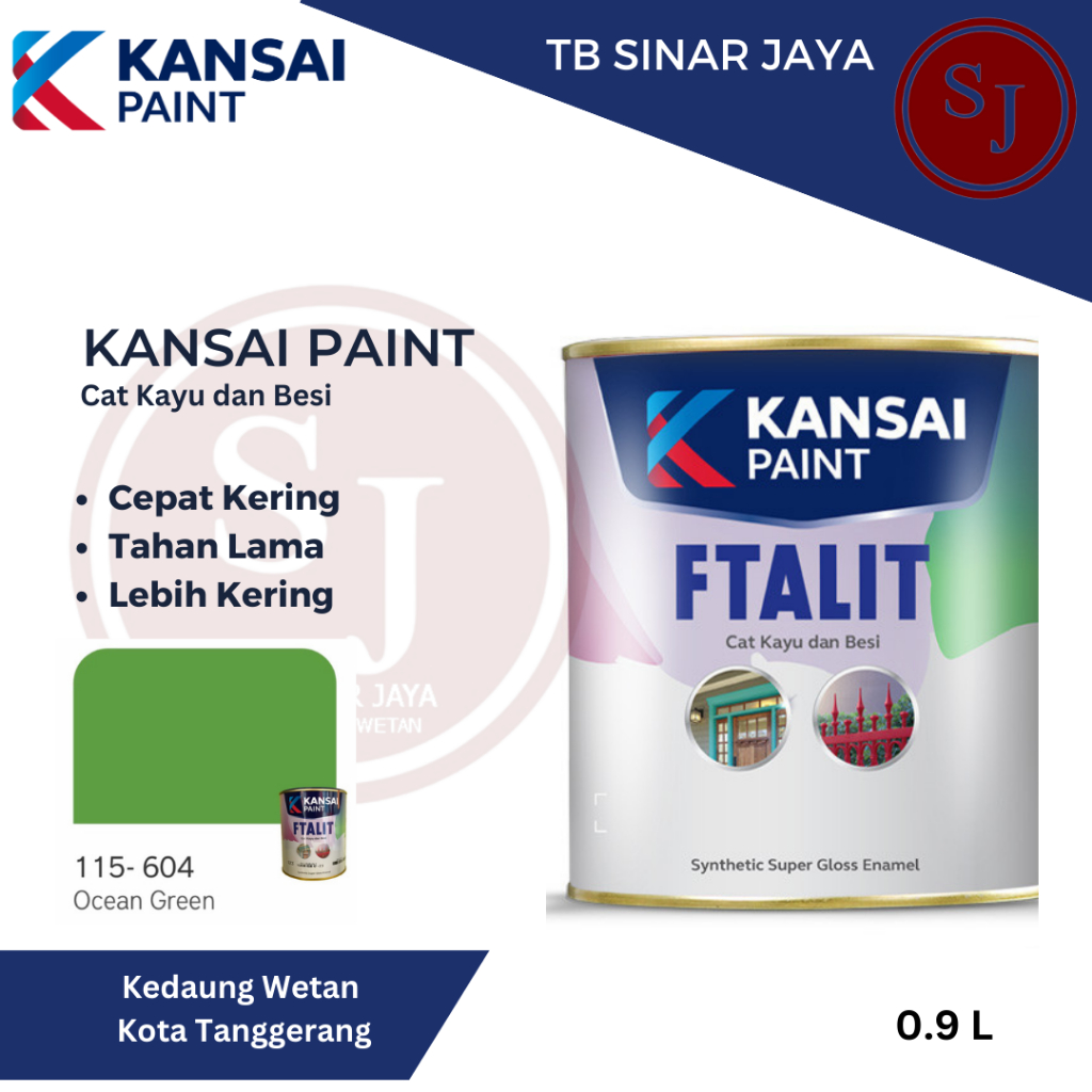 Cat Kayu dan Besi Kansai Paint Ftalit warna Glos 1kg 115 - 604 Ocean Green