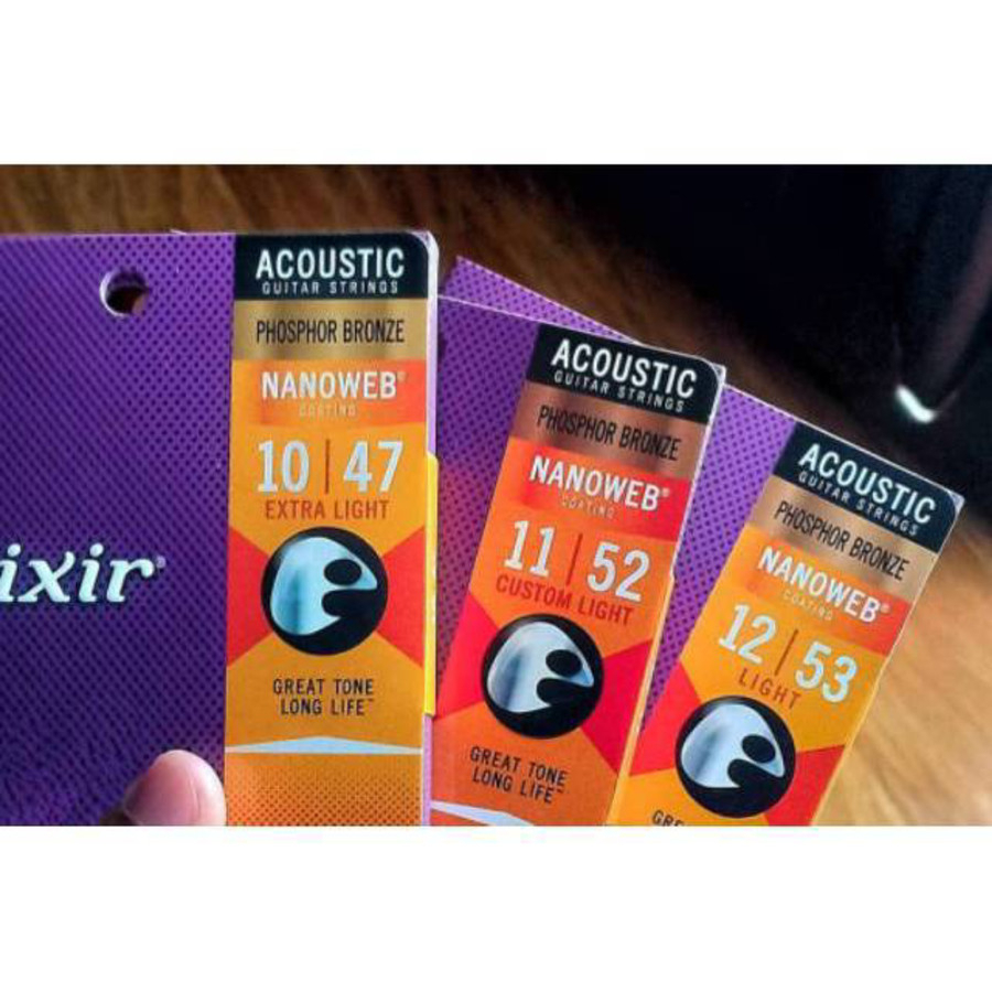 Original Senar Gitar Elixir Akustik Anti Karat Coating Import Nanoweb Polyweb 0,10 0,11 0,12 Set