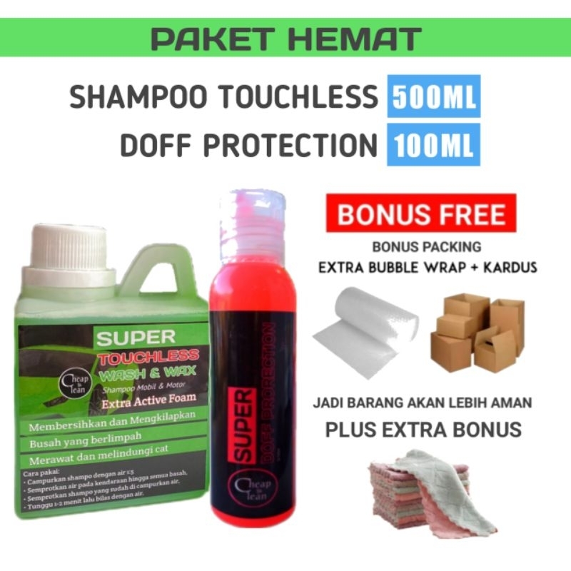 PAKET SHAMPOO TOUCHLESS 500ML DAN DOFF PROTECTION 100ML UNTUK MOTOR DAN MOBIL