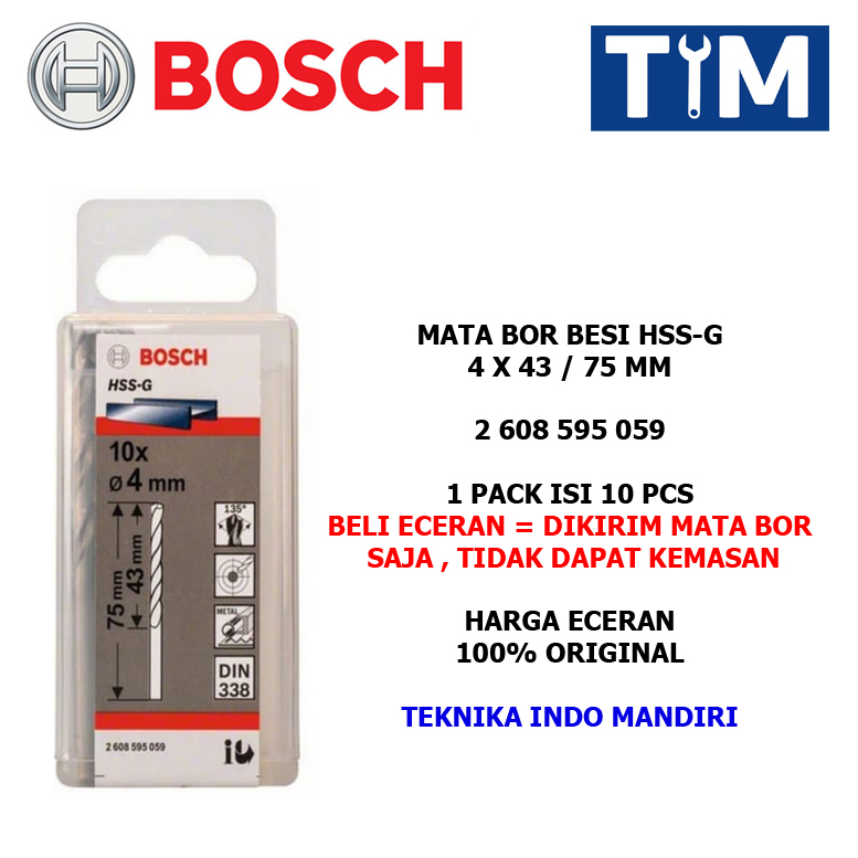 BOSCH Mata Bor Besi 4 MM HSS-G / Metal Drill Bit 4 x 43 / 75 MM