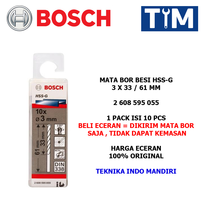 BOSCH Mata Bor Besi 3 MM HSS-G / Metal Drill Bit 3 x 33 / 61 MM