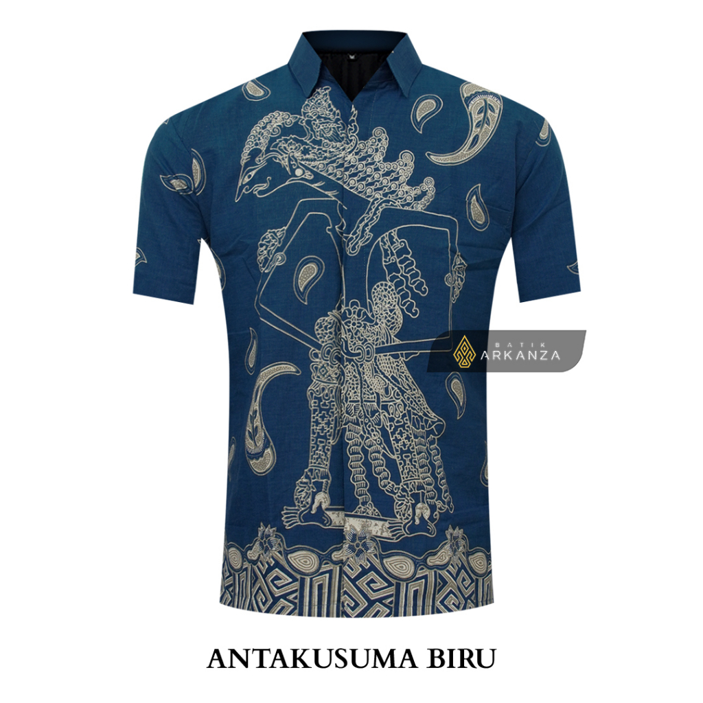 BATIK ARKANZA Motif ANTAKUSUMA BIRU Hem Atasan Kemeja Baju Batik Pria Cowok Laki Laki Slimfit Full Lapis Furing Lengan Panjang Lengan Pendek Original Asli