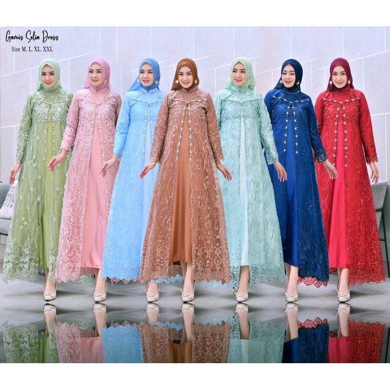 Gamis Selin Dress Kombinasikan Satin Valvet Payet Mutiara / Gamis Pesta / Gamis Tile / Gamis Kondangan / Gamis Mutiara / Gamis Seragaman / Gamis / Gamis Brokat / Gamis Lamaran