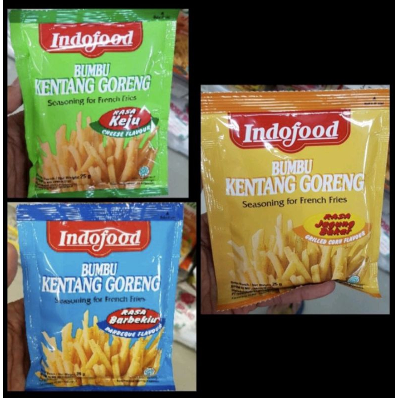 

Indofood bumbu kentang goreng 25 gr rasa keju / barbekiu bbq / jagung bakar