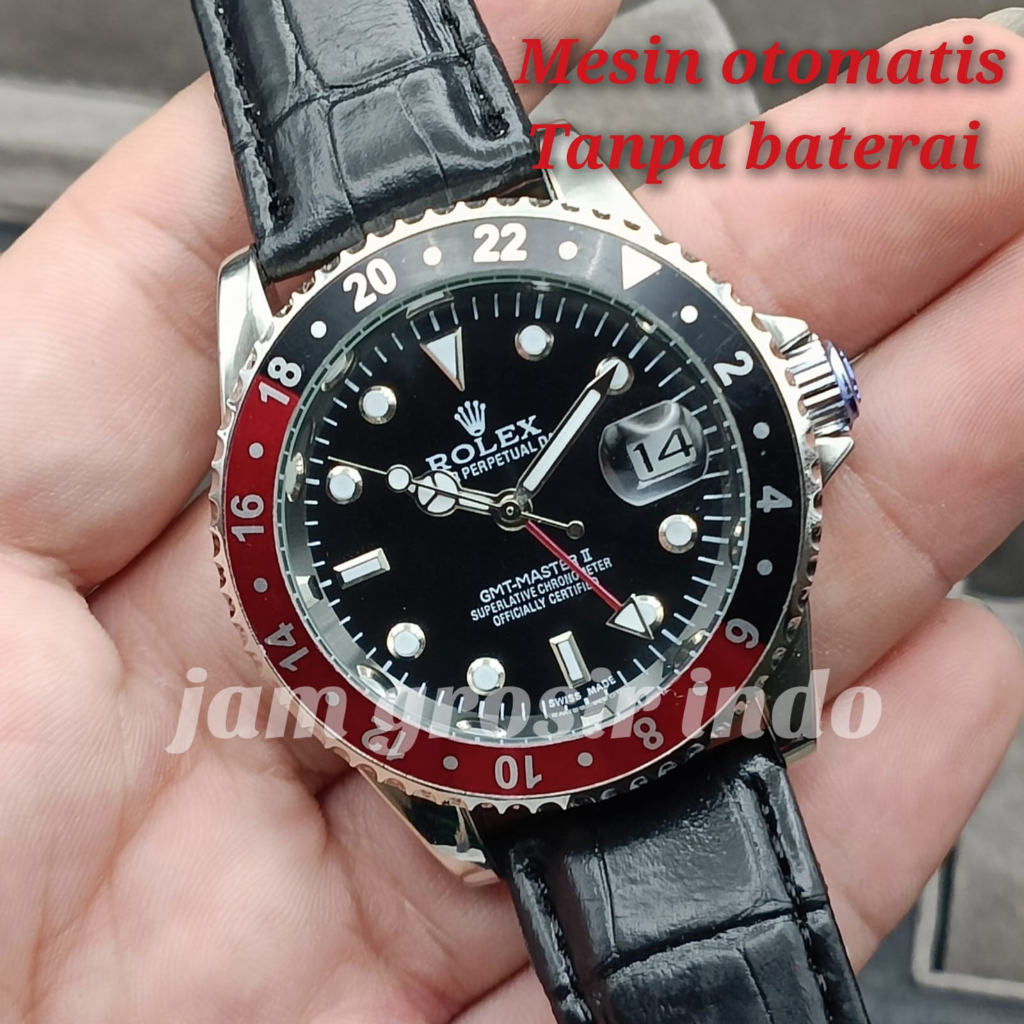 JAM TANGAN PRIA ROLEX MESIN OTOMATIS TALI KULIT TANGGAL AKTIF