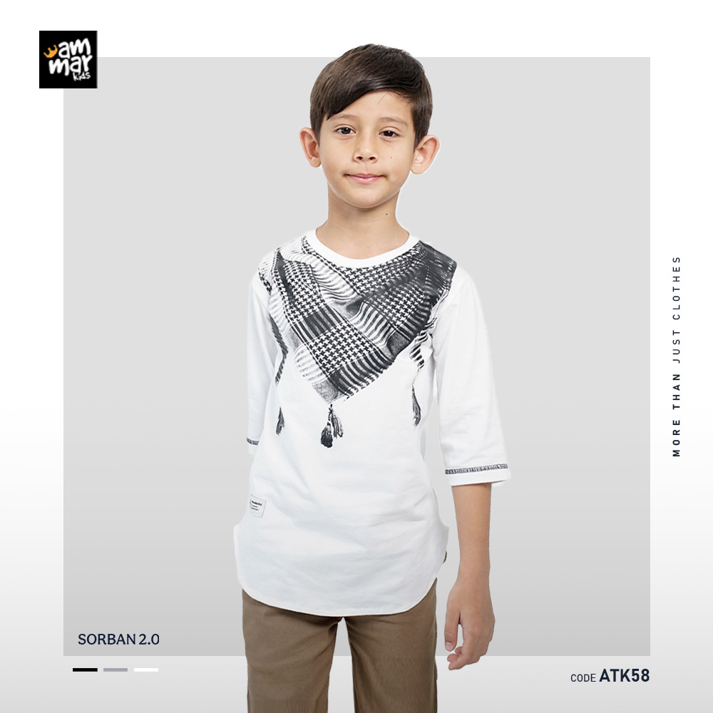 AMMARKIDS KAOS ANAK LAKI LAKI LENGAN 3/4 MOTIF SORBAN MUSLIM/KAOS LEBARAN ANAK BERNUANSA ISLAM BERBAGAI WARNA ORIGINAL MERK KIDS AMMAR KIDS TERBARU MURAH BERKUALITAS