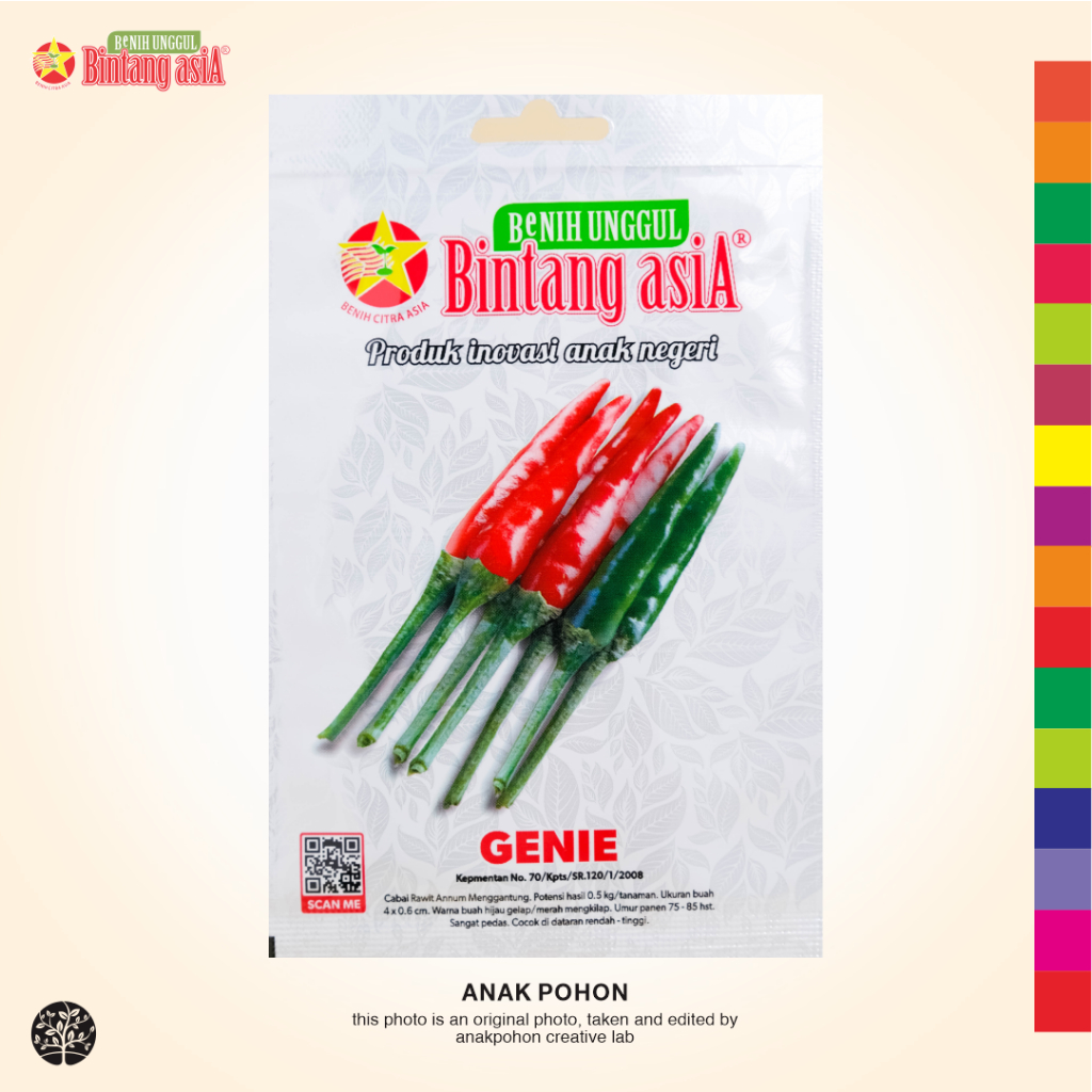 (1 PACK) Benih Cabai Rawit GENIE Cabe Rawit Lalap Hibrida Seeds - BINTANG ASIA - 2 GRAM