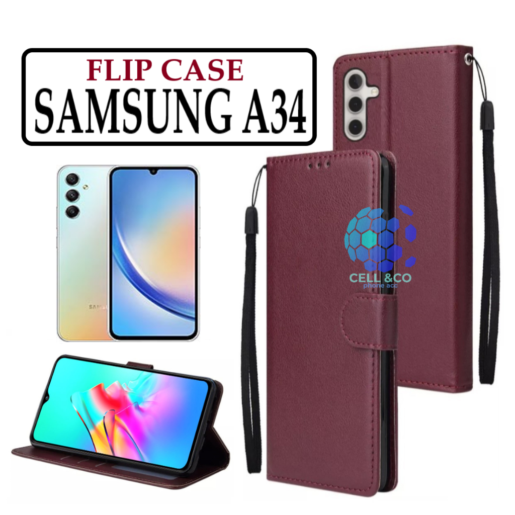 FLIP COVER SAMSUNG GALAXY A34 LEATHER WALLET PREMIUM FLIP CASE BUKA TUTUP KESING HP CASING FLIP CASE WALLET