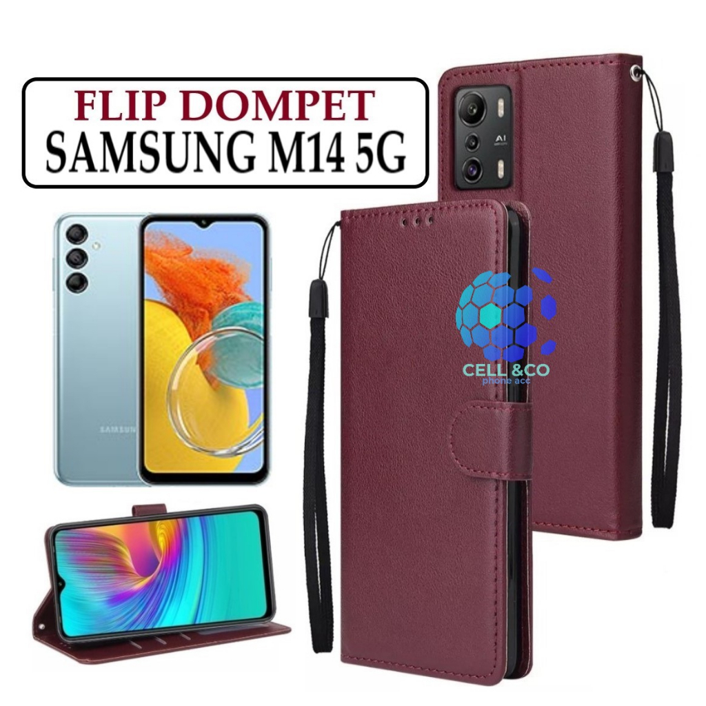 FLIP COVER SAMSUNG GALAXY M14 LEATHER WALLET PREMIUM FLIP CASE BUKA TUTUP KESING HP CASING FLIP CASE WALLET