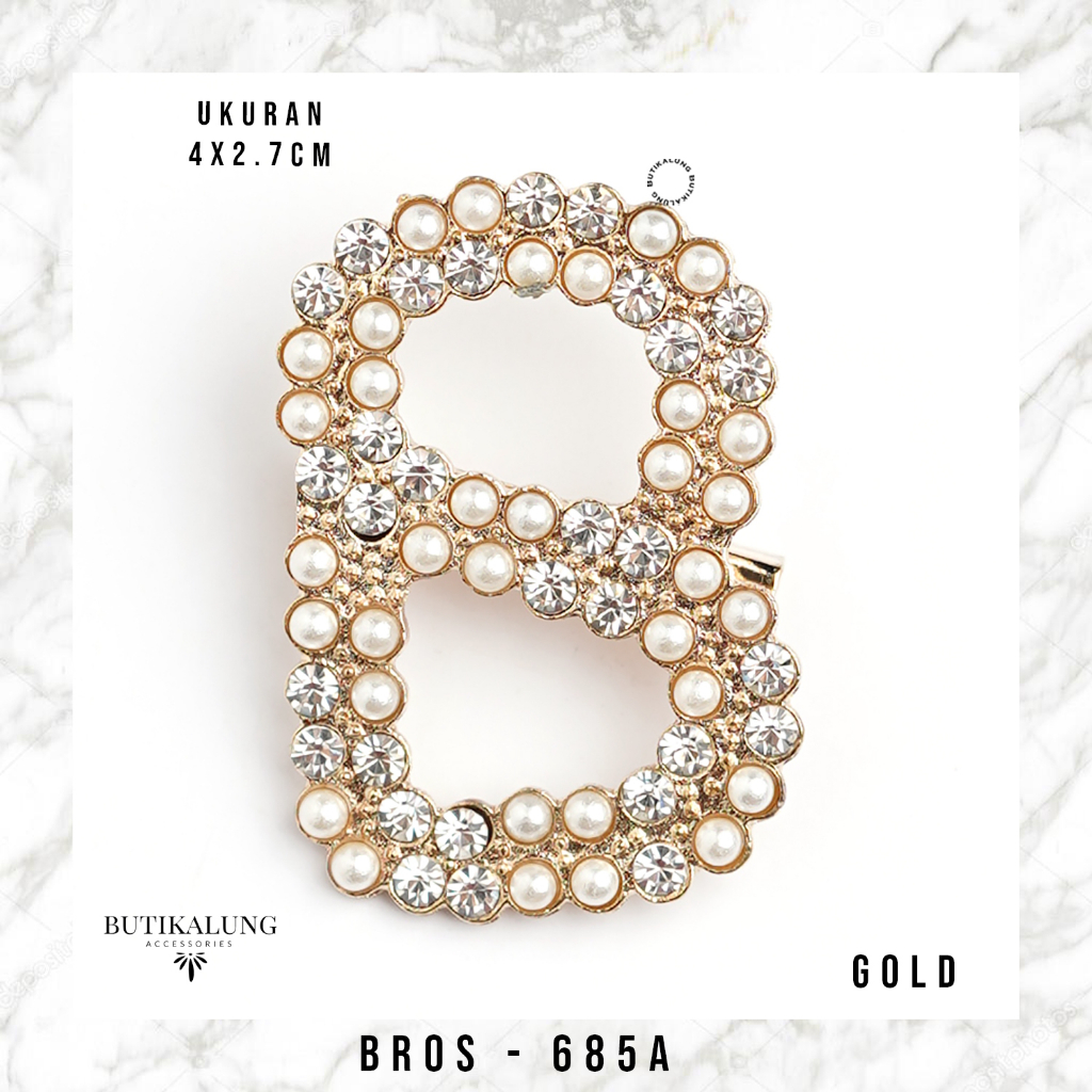 BROS HURUF B UKURAN 4 CM WARNA GOLD ELEGANT