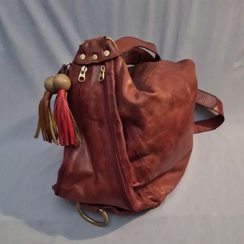 LEATHER BAG PAP* BROWN