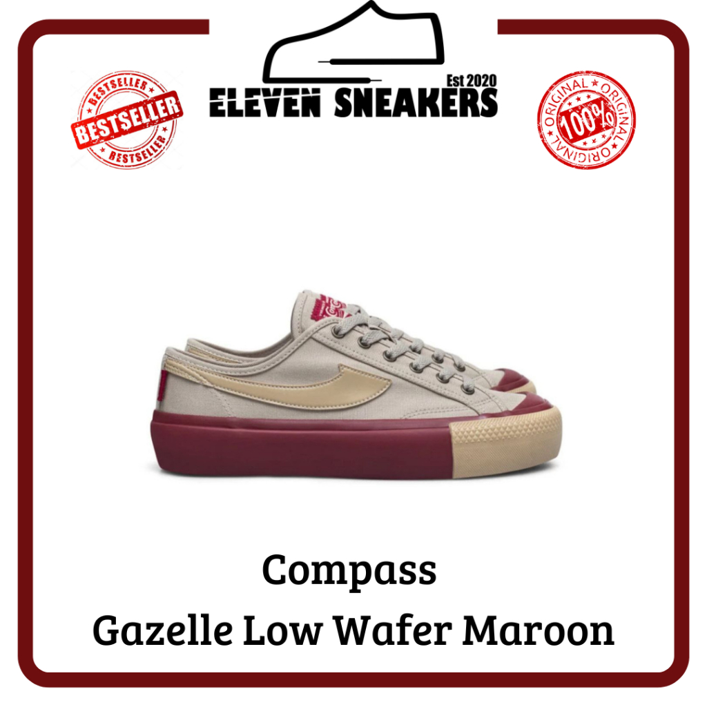 [ 100 % Original ] Compass gazelle low wafer maroon