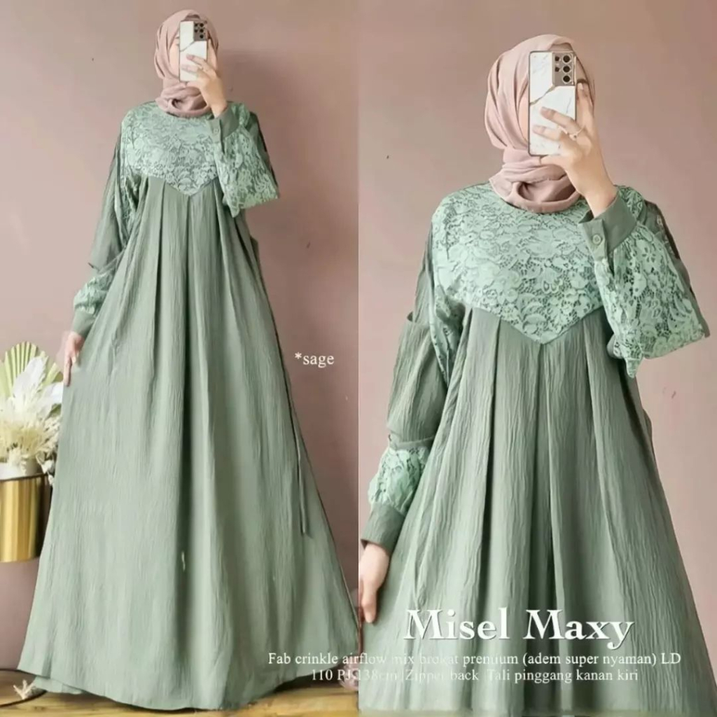 Misel maxy gamis crinkle Baju kondangan terbaru gamis pesta remaja kekinian gamis brukat