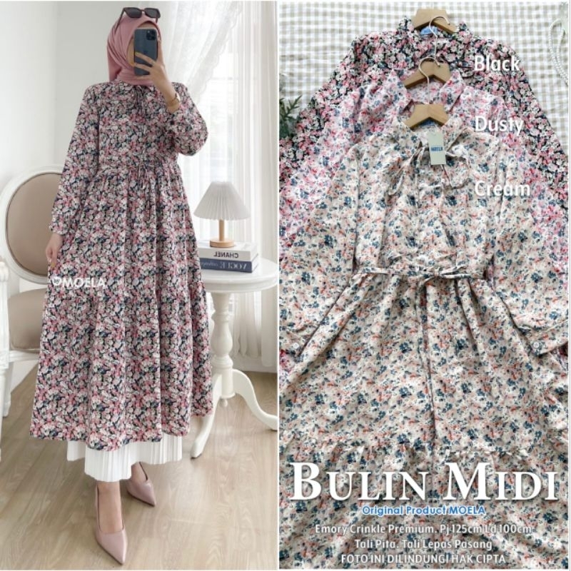 MIDI DRESS CRINCKLE PREMIUM MOTIF BUNGA ORI MOELA