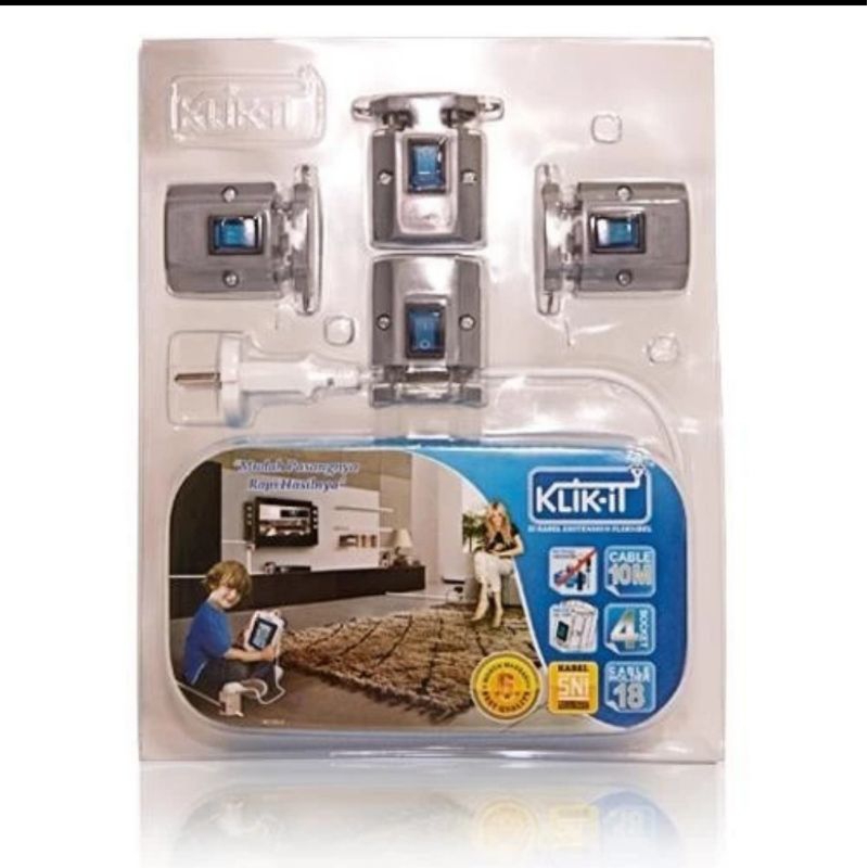 KLIk-IT Stop Kontak Switch ON/OFF 4 Socket + 5M Kabel + 9 Cable Holder - Klik-It Stop Kontak ON/OFF 