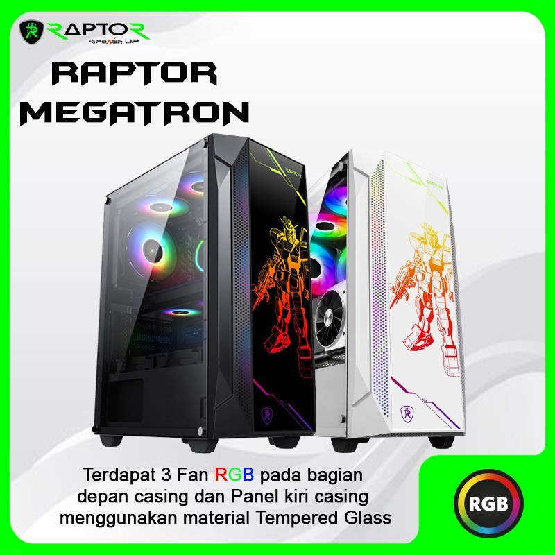 Casing Gaming PC Power Up Transformer Megatron Atx Free 3 fan RGB