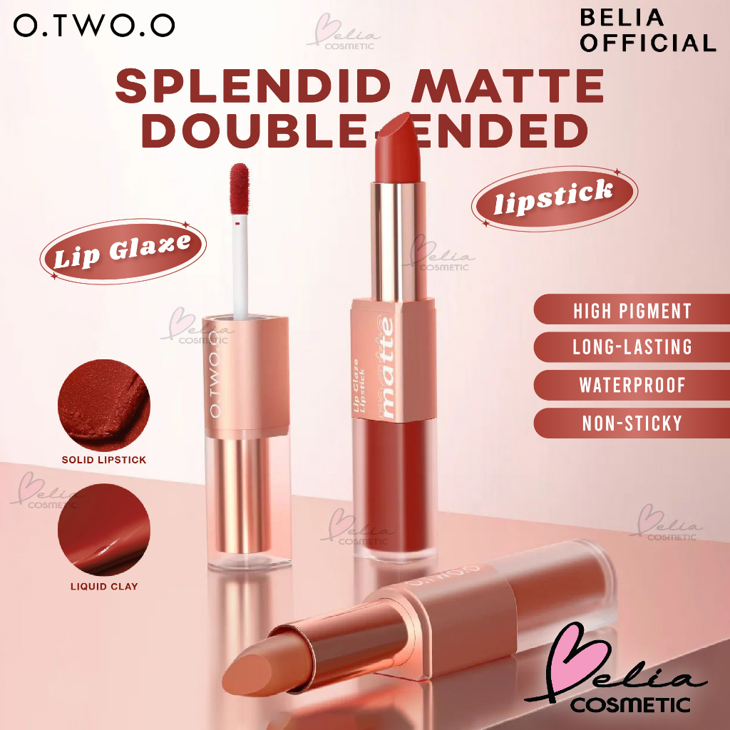 ❤ BELIA ❤ O.TWO.O 2in1 Splendid Matte Double-ended Lip Glaze and Lipstick | Lipstick Intense Color Dual-Stick 2 In 1 Liquid Matte Misty Velvet Lip Tint High Pigment Lasting Non-cracking