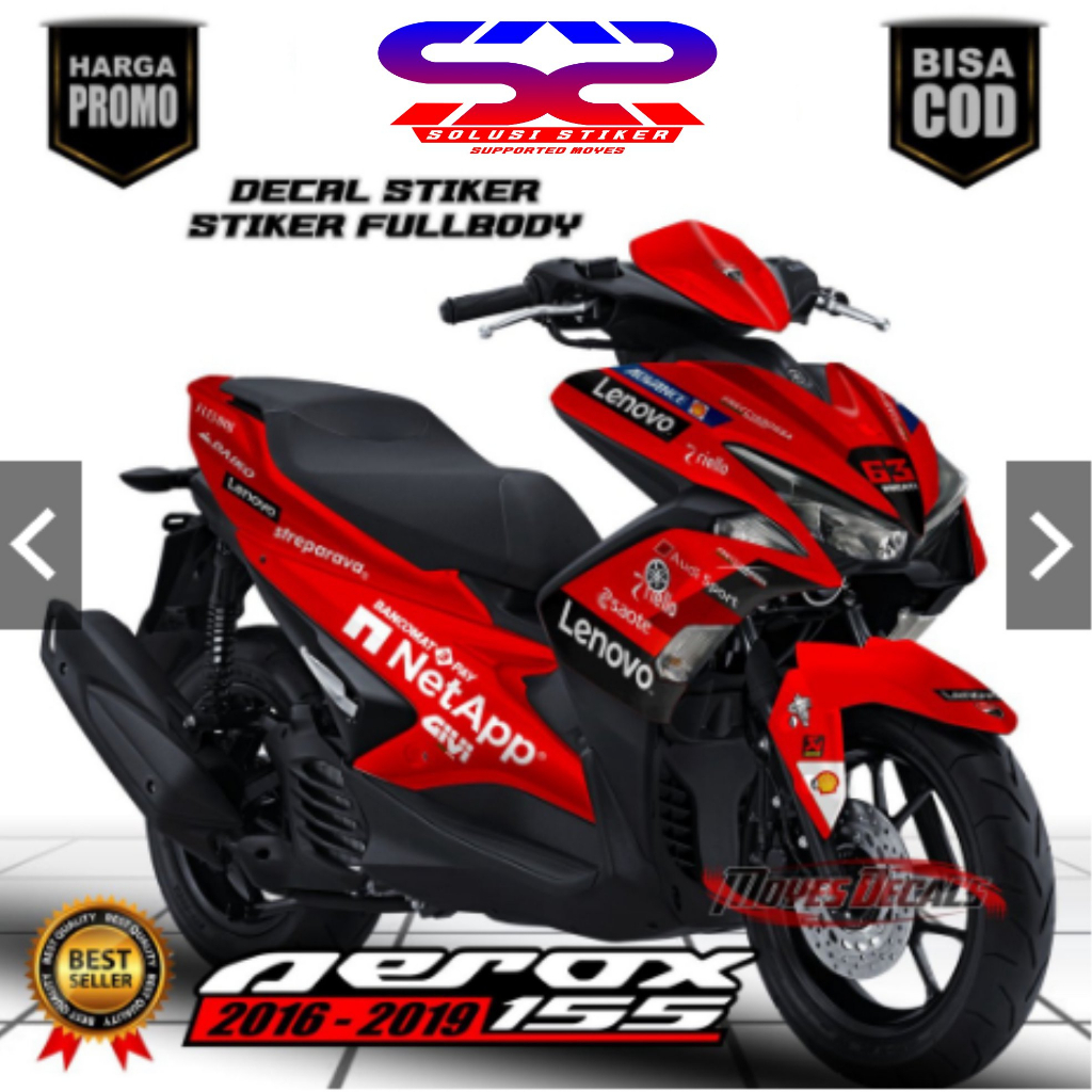 Cod Stiker Decal Aerox 155 Decal Variasi Aerox 2016-2019  MotifMerah Stiker FullBody