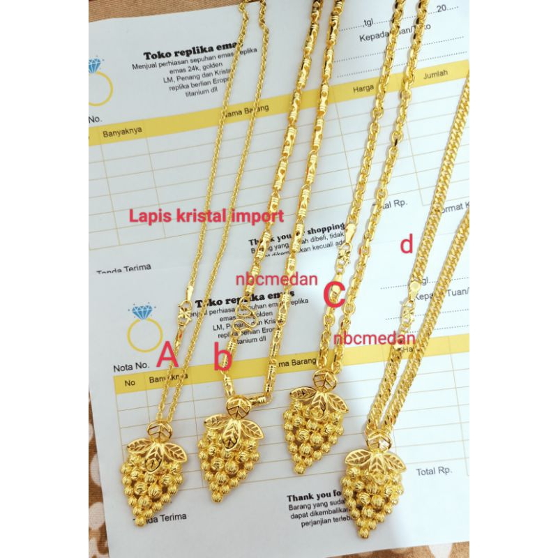 Kalung titanium liontin anggur lapis emas kristal import bisa dipakai harian