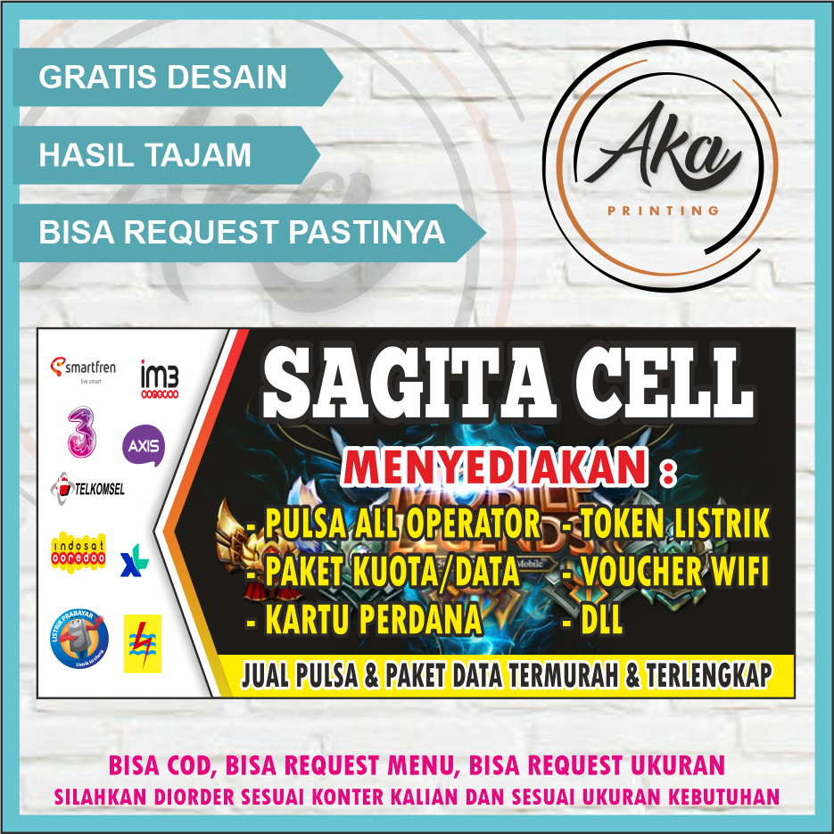 AKA PRINTING/spanduk konter/banner agen pulsa/top up disini/bisa request