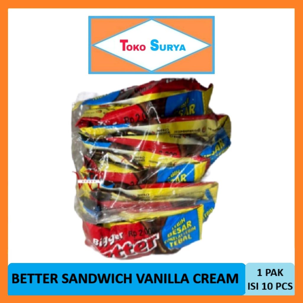 

Better Sandwich Mayora Biscuit Coklat Bersalut Krim Vanilla 10 x 27gr