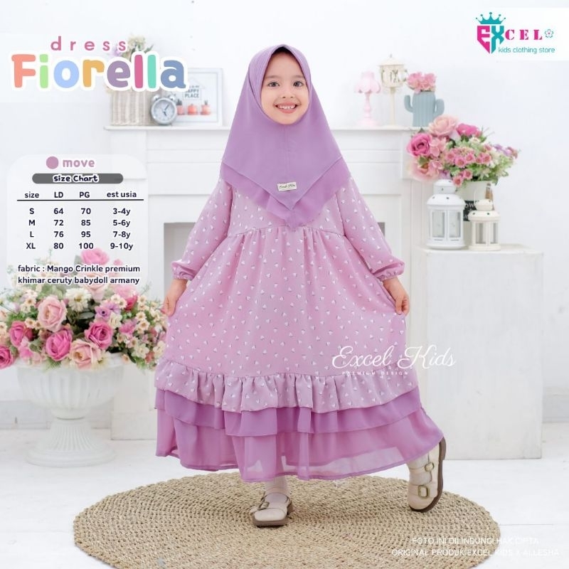 FIORELLA DRESS free jilbab ORI EXCEL KIDS | Dress+Jilbab Anak