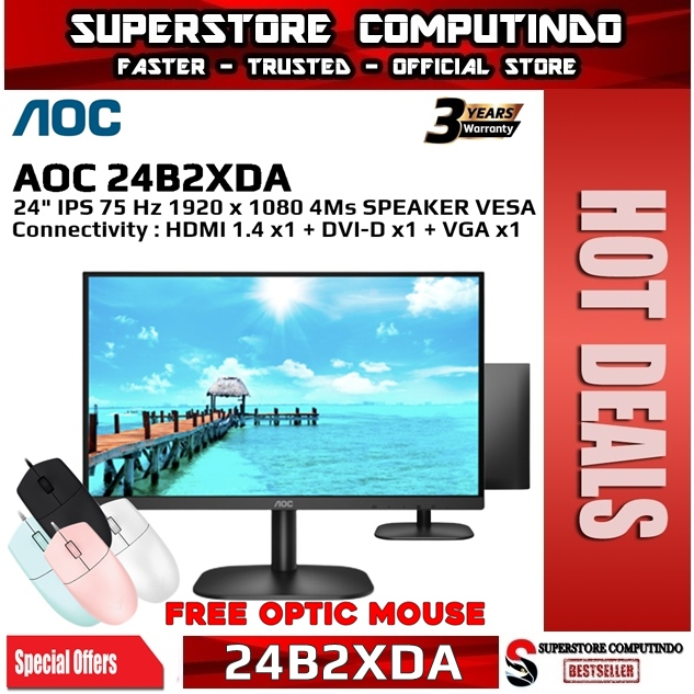 Monitor LED AOC 24B2XDA 24&quot; IPS 1080p 75Hz VGA HDMI DVI SPEAKER VESA