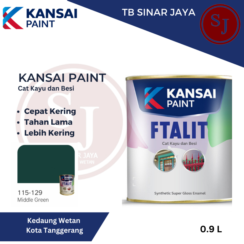 Cat Kayu dan Besi Kansai Paint Ftalit Warna Glos 1kg 115 - 129 Middle Green
