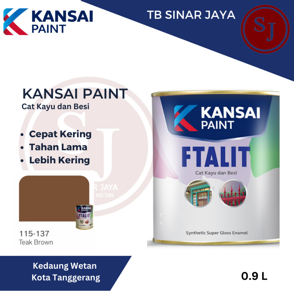 Cat Kayu dan Besi Kansai Paint Ftalit Warna Glos 1kg 115 - 137 Teak Brown