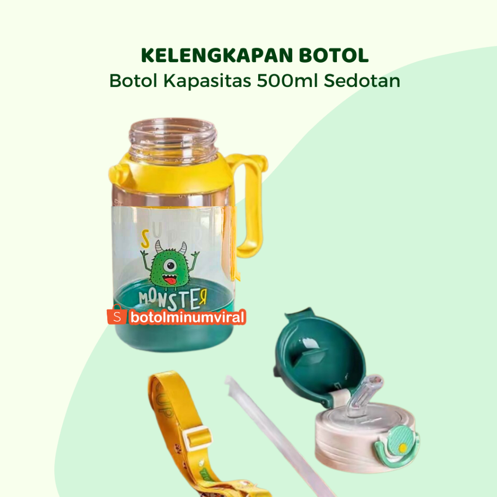 Botol Minum Anak dengan Sedotan dan Gagang 500ml BPA FREE FOOD GRADE Premium