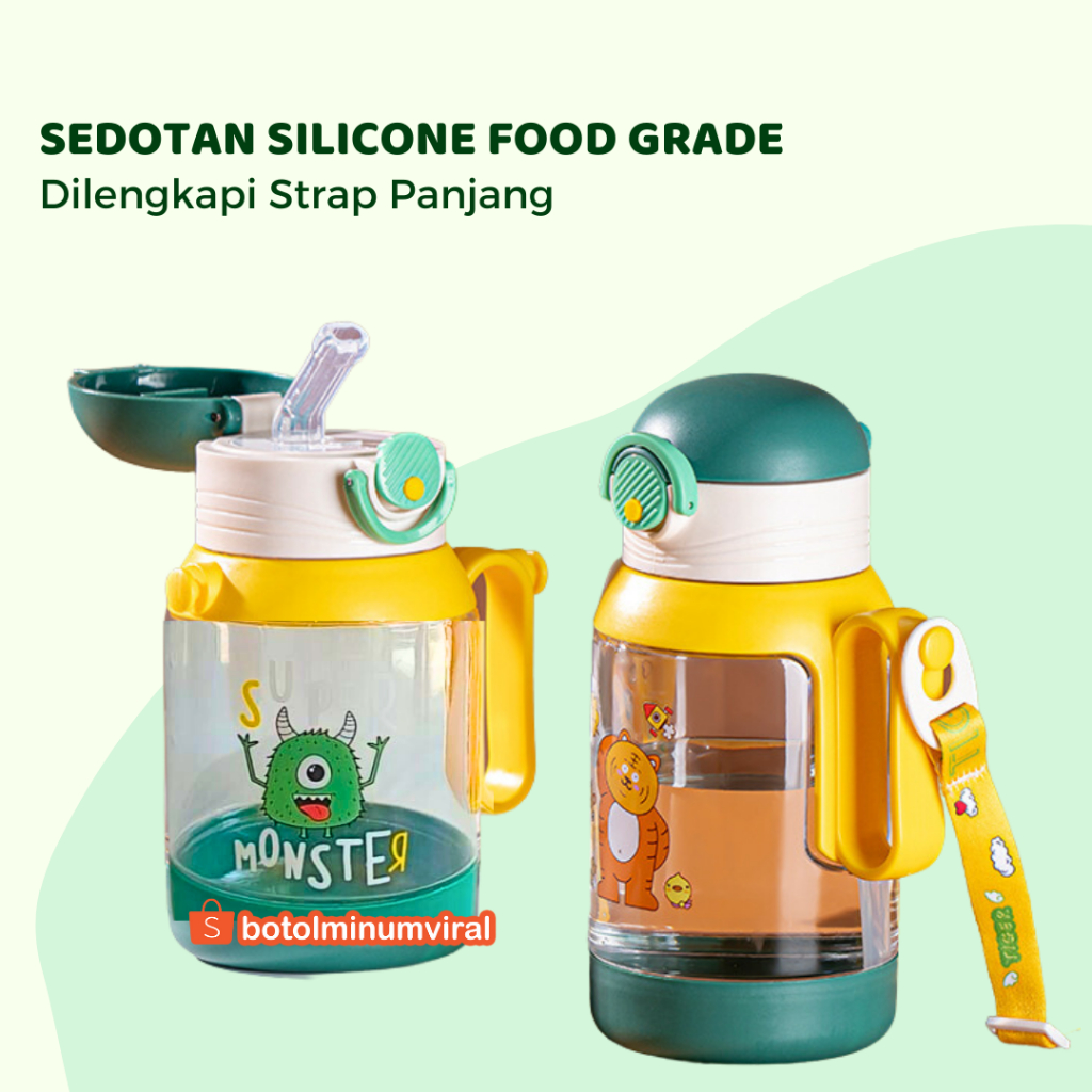 Botol Minum Anak dengan Sedotan dan Gagang 500ml BPA FREE FOOD GRADE Premium