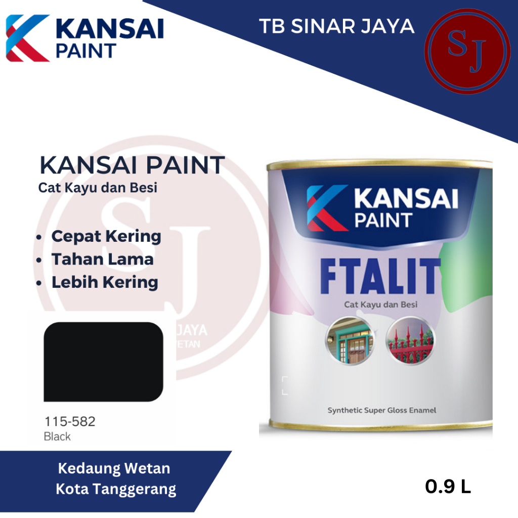 Cat Kayu dan Besi Kansai Paint Ftalit Warna Glos 1kg 115 - 582 Black