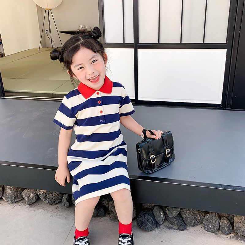 Dress Anak Perempuan Polo Kerah Merah Strip Navy Cream