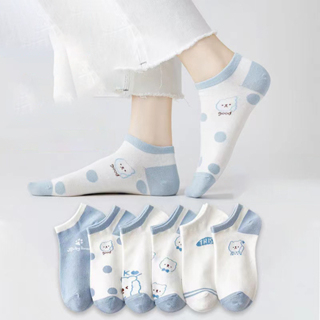 GO!KK1225 Kaos Kaki Wanita Motif Beruang Biru Muda Kaus Kaki Pendek Fashion Korean Unisex Semata Kaki Blue Bear Socks