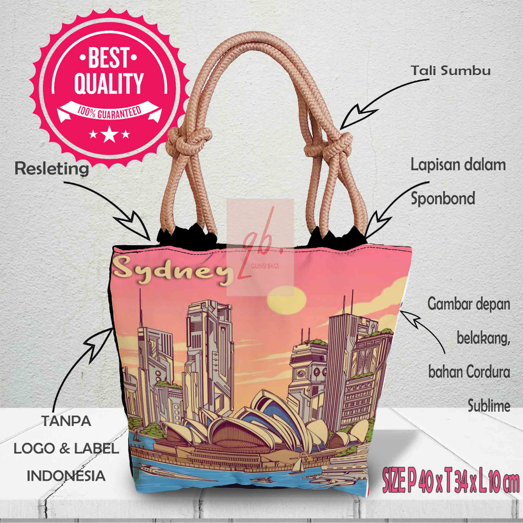 [GROSIR Gambar Baru] Totebag Tali Sumbu Tas Wanita Printing Kabah Paris London Jepang Korea USA Singapore Vietnam Souvenir Umroh Haji