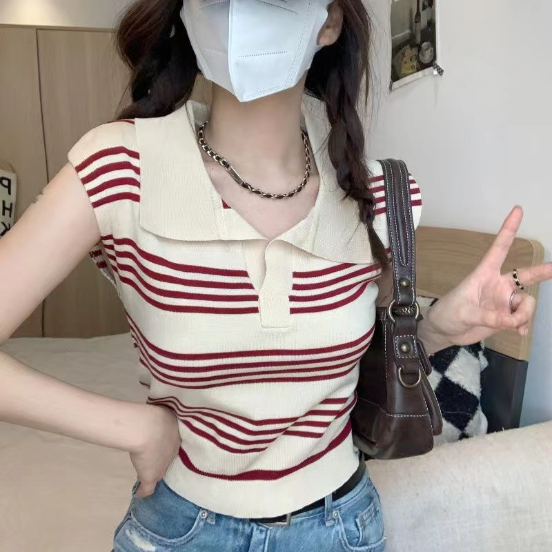 Mutia Striped Sleeveless Vest - Atasan Wanita Rajut Import TM (M2808)